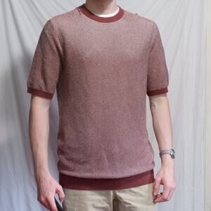 Spoke Men's M Slim Burgundy Textured Knit T-Shirt Crew Neck Short Sleeve Tee